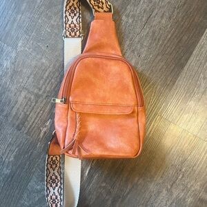 Orange Faux Leather Sling Bag